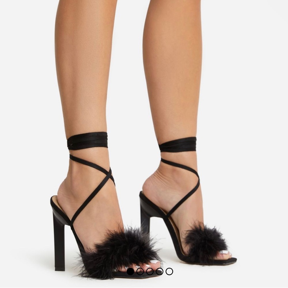 Ego official black lace up feather heels size 8